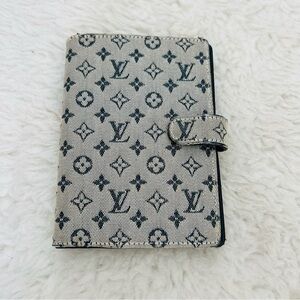 Louis Vuitton Mini Lin Monogram Canvas Leather Agenda Memo Book Cover w/ LVnotes